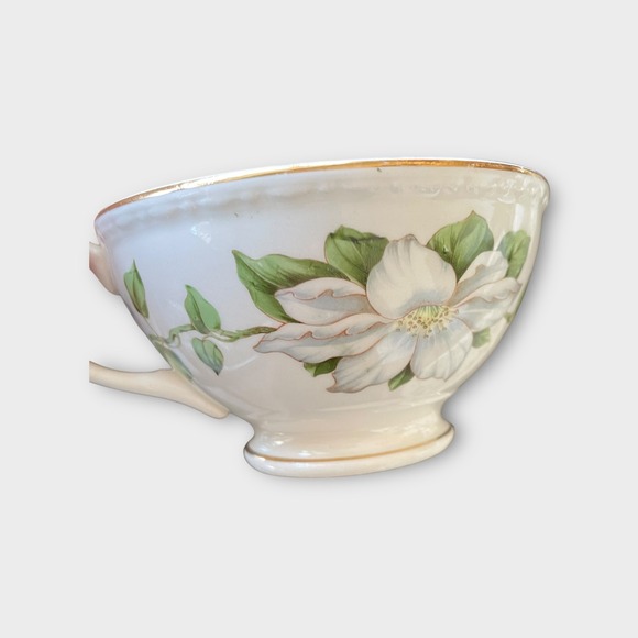 Homer Laughlin Eggshell Georgian Cotillion Tea Cup Saucer Set 6 Magnolia Floral - Picture 4 of 5